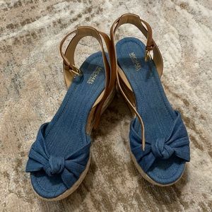 Michael Kors blue Jean wedge sandals